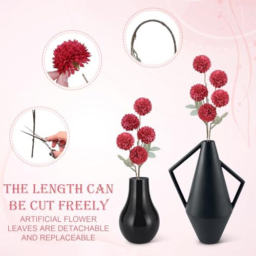 INQCMY Artificial Flowers 12 Pcs Fake Chrysanthemums Faux Kiku Flower Long Stem 20" Realistic Silk Pompon Mums for Vase Wedding Bouquets Centerpieces Home Decor (Red) - color: Red