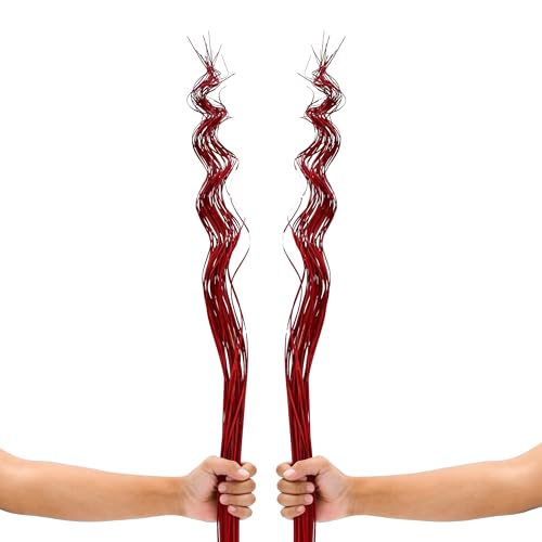 Leewadee Tall Vase Filler, Wavy Palm Leaves – 2 Bunches of Colored Curly Twigs for Floor Vases, Dried Arrangements for for Vintage Or Modern House Decor, 39 inches, Red - color: Red, style: Branches