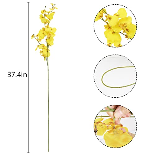 Yellow Orchids Artificial Flowers,10 PCS (Each 37'') Fake Orchid Artificial Orchids Long Stem Artificial Flowers Fake Silk Flowers for Indoor Outdoor Wedding Home Office Decoration(Yellow) - color: Yellow