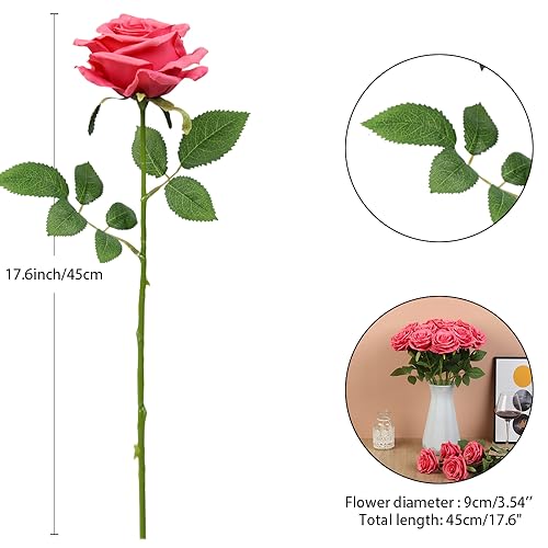 15pcs Fake Roses Artificial Silk Flowers Faux Rose Flower Long Stems Bouquet for Arrangement Wedding Centerpiece Party Home Kitchen Decor - color: 15pcs Barbie Pink