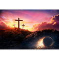 Empty Tomb Backdrop Sunrise Sunset Jesus Christ Crucifixion Resurrection Cave Photography Background Hole Holy Lights Easter Background Three Crosses Jesus Christ Backgrounds Props Banner 5x3ft - color: Black Rose_Red, size: 5x3ft