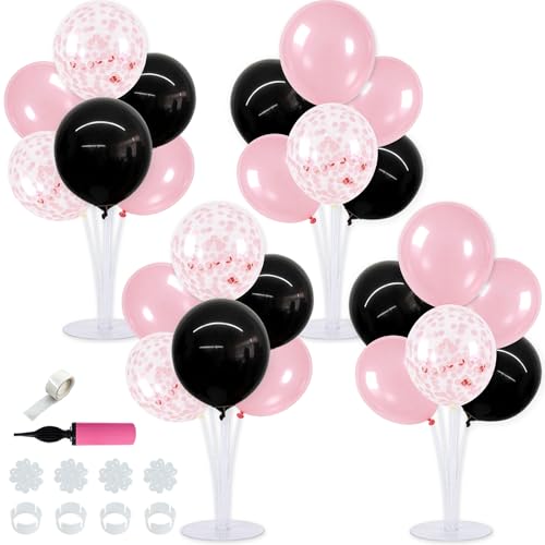 TONIFUL 4 Set Black Pink Balloon Centerpieces for Table,Balloon Stand Kit for Party Decor Sweet 16 18 21st 30 40 50 60 70th Birthday Decorations Anniversary Bridal Shower Graduation Decorations 2026 - color: Black Pink Confetti