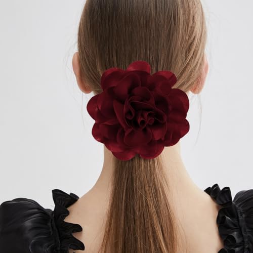 6.3 Inches Large Rose Flower Brooches and Pins for Women | Rose Flower Hair Clips & Brooches for Women Dresses | Hat Pins for Clothes, Burgundy - color: Burgundy