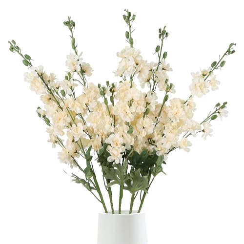 5 PCS Champagne Delphinium Artificial Flowers, 38.5" Long Stem Flowers for Tall Vase Faux Larkspur Champagne Silk Snapdragon Flowers for Wedding Centerpieces Home Party Decor - color: Champagne