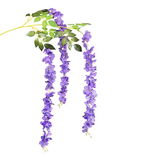 DearHouse 6 Pack 3.75 Feet/Piece Artificial Fake Wisteria Vine Ratta Hanging Garland Silk Flowers String Home Party Wedding Decor (Purple) - color: Light Purple