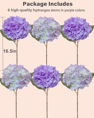6PCS Premium Purple Hydrangea Artificial Flowers Bouquets, Light Purple Silk Hydrangea Flowers Heads with Stems, Fake Hydrangeas Flowers Arrangement, Faux Hydrangea Decor for Home Wedding Party Table - color: Purple and Light Purple