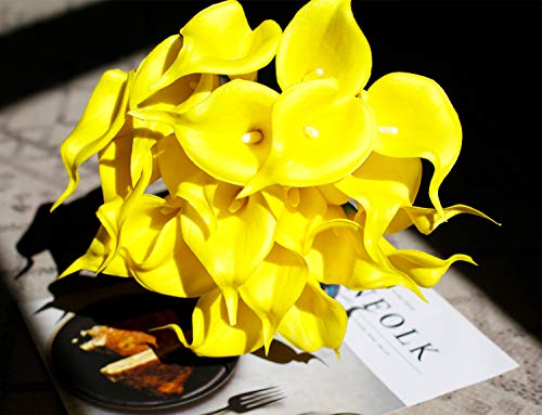 DuHouse 20Pcs Artificial Calla Lily Flower Real Touch Latex Flowers for DIY Wedding Bouquet Party Home Decor (Yellow) - color: Yellow, size: 20pcs