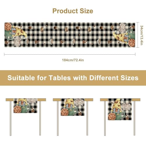 Coffee Time Table Runner, Rustic Black White Plaid Buffalo Gnome Coffee Theme Cafe Cup Tea Bean Drinks Table Center Decor for Family Outdoor Holiday Party Table Decorations, 13"x36" - color: Coffee-1, size: 13“ X 36"