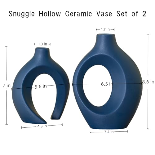 Levvohd Snuggle Hollow Ceramic Vase Set of 2, 8.4 inch Modern Nordic Coastal Shaped Pampas Grass Aesthetic Decorative Table Vases for Home Decor (Matte Navy Blue - M) - color: Matte Navy Blue - M