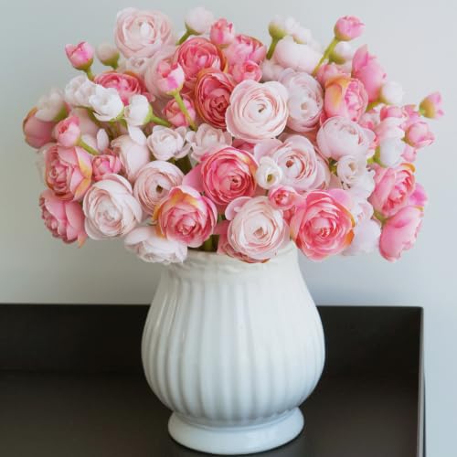 18 Pcs Ranunculus Artificial Flowers Peach Faux Ranunculus Flowers Mini Real Touch Pink Ranunculus Flowers for Wedding DIY Bouquets Home Decor Arrangements - color: Mixed Blush
