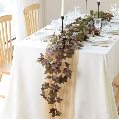 Mizii 2 Strands Artificial Vines Ivy Garland 74" Fake Vine with Silk Green Leaves Faux Hanging Plants Greenery Decoration for Bedroom Home Wall Party Wedding Arch Apartment Room Decor (Purple Green) - color: Purple Green