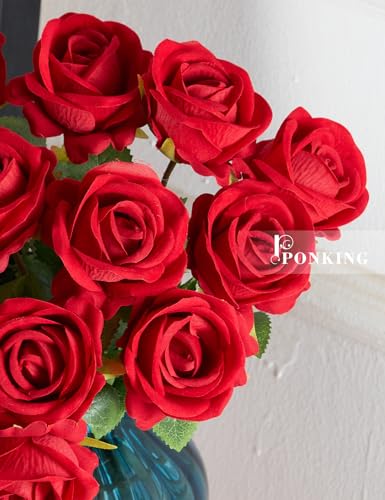 PONKING 2.7"(7cm) Rose Artificial Flower 20pcs Realistic Faux Silk Roses Fake Flowers Bouquets Arrangements Decor for Wedding Mother's Day, Home Table Christmas Valentine Decorations, Red Flower - color: D 20pcs Red Rose