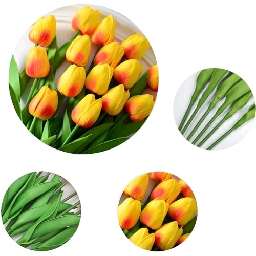PU Real Touch Tulips Artificial Flowers 30Pcs Fake Flowers Arrangement Bouquet for Home Office Wedding Decoration (Orange) - color: Orange 30pcs