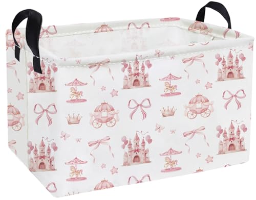 Essme Rectangular Pink Baskets,Girls Storage Box,Cute Basket for Kids with Handles for Room Decor, Book Bins,Shelf Basket.(Castle) - color: Castle