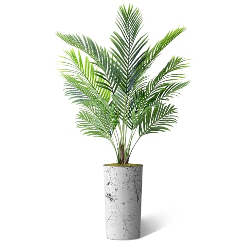 Artificial Tree in Abstract Ink Planter, Fake Areca Tropical Palm Silk Tree for Indoor and Outdoor Home Decoration - 66" Overall Tall (Plant Pot Plus Tree) - style: Areca Palm Tree