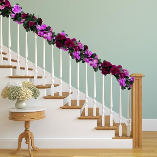 8Pcs 63Ft Purple Rose Garland, Fake Flower Vines, Artificial Vine Flowers, Rose Hanging Garland for Party Wedding, Garden, Room Table, Christmas, Backdrop Wall Arch Decor - color: Purple, size: 8Pcs-63Ft
