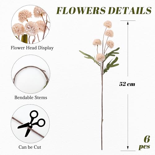 SITUMEIZI Beige Mum Artificial Flowers Beige Faux Silk Mums Mini Chrysanthemum Flowers with Floral Stems 6Pcs for Wedding Centerpieces Decor - color: Beige