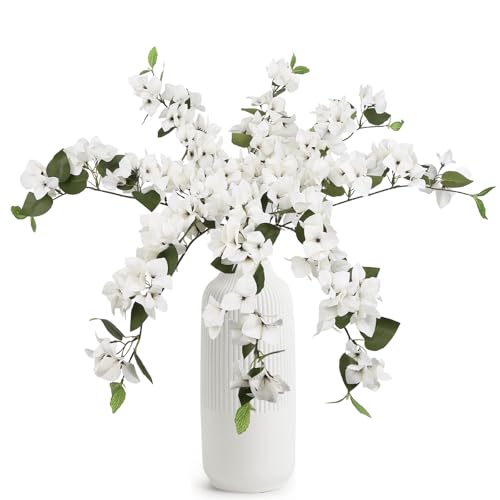 Faux Bougainvillea 8 PCS Realistic White Artificial Bougainvillea Silk Flowers 29.9" Long Stem Flowers for Tall Vase Home Wedding Centerepieces Decor (White) - color: White