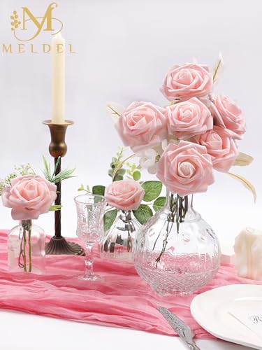 Artificial Flowers 25 Pack Blush Faux Foam Roses with Stems, Real Looking Fake Rose for DIY Wedding Bouquets, Bridal Shower Centerpieces, Party Table Decorations, Home Decor - color: Blush, size: 25Pcs