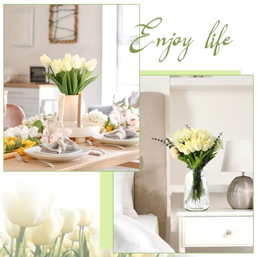 Janinka 75pcs Artificial Tulip Flowers Fake PU Tulips Faux Latex Bouquet Flower Centerpieces Arrangement Floral for Wedding Spring Decorations (1 Head,Milk White) - color: Milk White