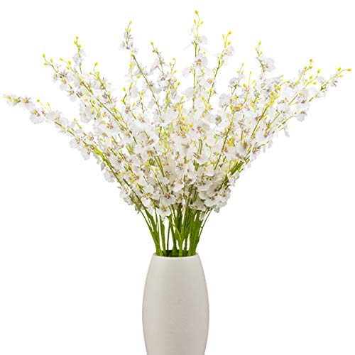 BOMAROLAN Artificial Orchid Silk Fake Flowers Faux Dancing Lady Orchids Stems Flower 10 Pcs Real Touch for Wedding Home Office Party Hotel Yard Decoration Restaurant Patio Festive Furnishing(White) - color: White