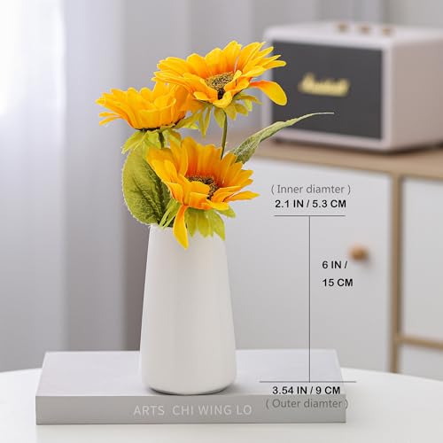 Bright White Vase - 6“ White Ceramic Flower vase, Boho Vases for Pampas Grass, Minimalist Modern vases for Home Decor, Table Shelf Living Room Farmhouse Decor - color: Solid White, size: Small