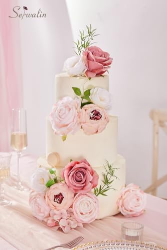 Serwalin Artificial Flowers Pink Peonies Silk Flowers Fake Flowers with Stems Dusty Roses for Wedding Bouquets Centerpieces Cake Decor Baby Shower Decoration - color: A Blush Pink Peony, size: 1 Box