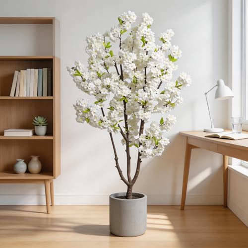 Faux White Cherry Blossoms Tree 6FT Flowering Tree Artificial Cherry Blossom Tree for Bedroom Home Christmas New Year Decor - color: White-ap23