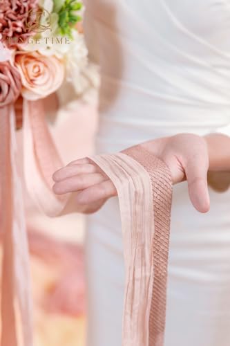 TINGE TIME 9 inch Bridal Bouquets for Bride, Artificial Silk Flowers Tossing Bouquet, Bride Bouquets for Wedding,Ceremony, Anniversary (DustyRose&Cream) - color: Dusty Rose & Cream