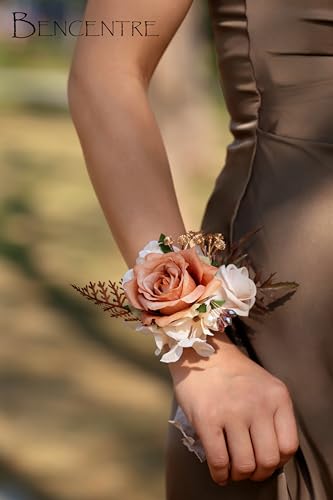 Walnut Brown Corsage for Wedding(Set of 6),Wrist Corsage,Corsage for Prom,Boho Wedding,Party Prom Hand Flower Decor,Mother of The Bride Corsage,Bridesmaid Wrist Corsage - color: Walnut Brown