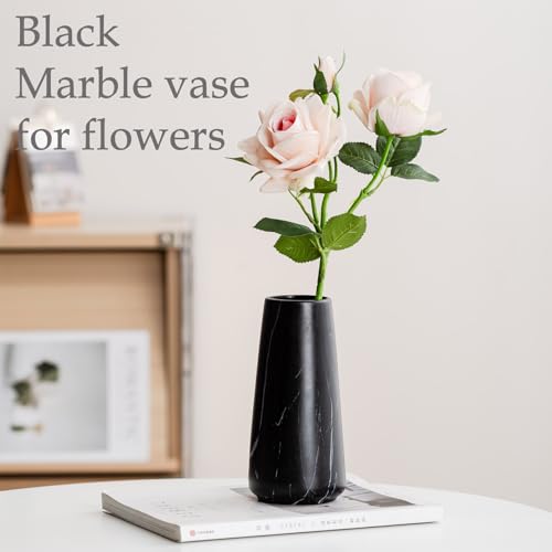 Marble Black Vase - 8" Big Black Ceramic vase for Flower, Simple Vases for Pampas Grass, Minimalist Farmhouse Boho vases for Centerpieces, Home Decor, Bathroom Decor - color: Marble Black, size: Big