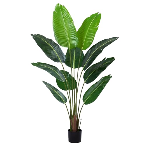 Artificial Tree Bird of Paradise Artificial Plant, 5 Ft Faux Tropical Plant Palm Tree with Leaves Trunks Faux Banana Leaf Tree for Home Decor Living Room Indoor Outdoor Office - size: 5ft