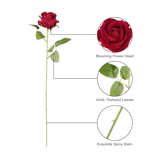 12 Pcs Red Roses Artificial Flowers with Long Stem, Faux Silk Rose Bouquet Realistic Lifelike Fake Floral Bundles Halloween Valentine's Day Wedding Party Table Centerpiece Decor, Small - color: Red, size: Small