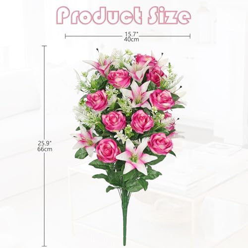 Briful Artificial Flowers for Cemetery, Cemetery Flowers for Grave, Weather Resistant Cemetery Flowers for Vase, Large Sympathy Grave Floral Arrangement with Roses Lily Flowers - color: Violet, size: 25.9 in. Cemetery Flowers Bouquet