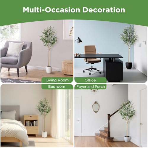 WILDLOVE Fake Olive Tree Artificial Indoor, Potted Faux Olive Trees with Natural Wood Trunk & Lifelike Fruits for Home Office Decor (5ft) - size: 5ft