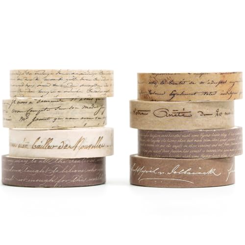 Vintage Washi Tape Set 8 Rolls Thin Retro Decorative Antique Patterns Masking Tapes for Arts, DIY Crafts, Journals, Planners, Scrapbook, Wrapping (Handwritten Text) - color: Handwritten Text