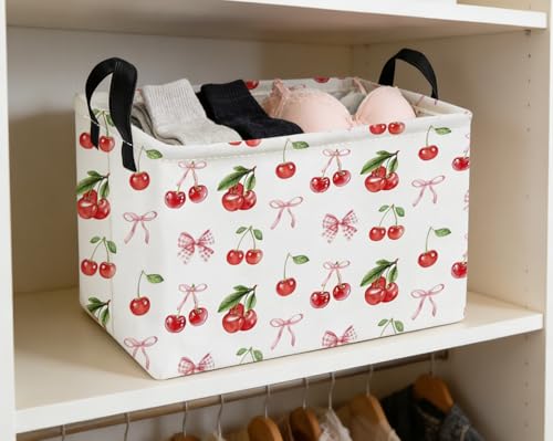 Essme Rectangular Kids Baskets,Cherry Storage Box,Cute Basket for Kids with Handles for Room Decor, Book Bins,Shelf Basket.(Cherry) - color: Cherry