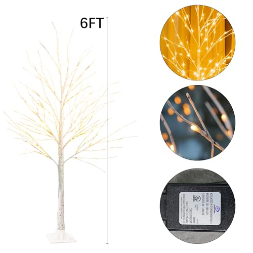 TW SHINE 144 LED Lighted Birch Tree, 6 FT Pre-lit Artificial Christmas Trees for Thanksgiving Christmas Decorations Indoor Home Bedroom Outdoor Festival Wedding Party, Warm White - color: 1 Pack
