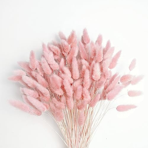 120 PCS Pink Dried Pampas Grass Decor, 17-inch Pompas Floral, Dry Flowers for Decoration, Pampas Grass in Bulk Tall, Pink Bunny Tails Dried Flowers for Boho Wedding Decor