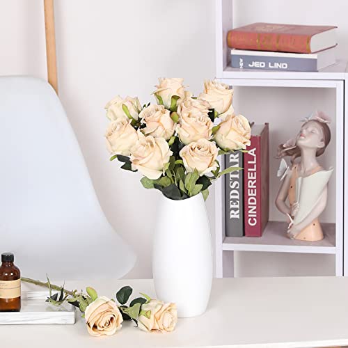 Nubry Artificial Silk Rose Flower Single Stem Lifelike Vintage Fake Rose for Wedding Bouquet Floral Arrangements Home Party Centerpiece Decoration, 10pcs (Vintage Champagne) - color: Vintage Champagne
