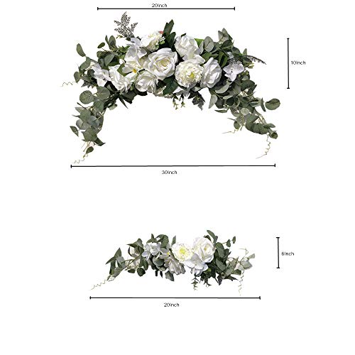 Wedding Arch Flowers,3Pcs Set White Rose Decorative Floral Swags, Artificial Greenery Eucalyptus Leaves Flower For Sheer Drapes, Wedding Chair, Arbor, Wedding Ceremony and Reception Arrangement - color: White