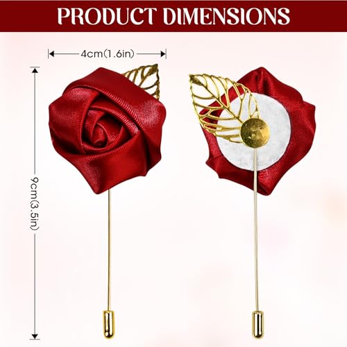 1Pcs Flower Lapel Pins,Rose Pins for Men for Dance,Party,Wedding - color: Crimson Golden Leaf