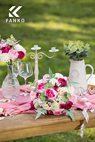 FANKO Artificial Flowers for DIY Bouquet, Faux Rose Combo Peony Ranunculus Stems in Pink White Burgundy for Vase, Floral Arrangement, Centerpieces, Wedding, Home Decor, Party Decoration - color: Charming Marsala