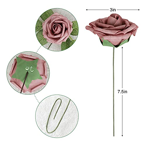 AmyHomie Artificial Flower Warm Taupe & Nude Rose 25pcs Real Looking Fake Roses w/Stem for DIY Wedding Bouquets Centerpieces Arrangements Party Baby Shower Valentines Day Christmas Tree Decorations - color: Warm Taupe & Nude