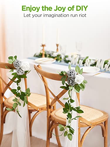 InnoGear Artificial Flowers, 50 Pcs Ivory White Foam Fake Roses Bulk with Stems for Mother's Gift Decoration DIY Wedding Bouquets Centerpieces Bridal Shower Party Christmas Tree - color: Ivory