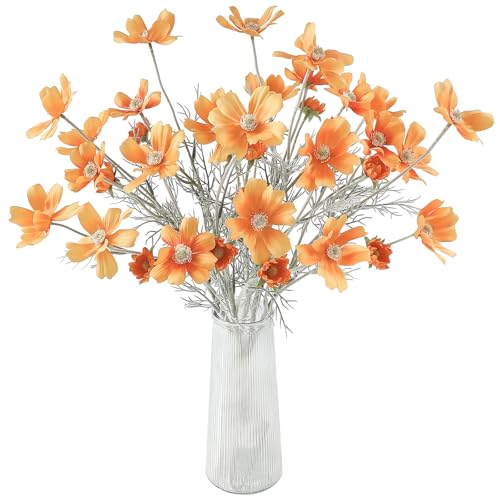 Floroom 5 Pcs Artificial Flowers Burnt Orange Fake Cosmos Faux Silk Flower for Indoor Home Decor, Party Arrangements, Wedding Bouquets, Floral Table Centerpieces, and Decorations - color: Burnt Orange