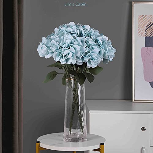 Jim's Cabin Artificial Flowers Silk Hydrangea Arrangements 2 Bouquet with 5 Big Heads Fake Flower Bunch for Women Bedroom Wedding Cabin Decor DIY（Bule） - color: Bule
