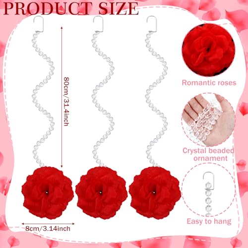 Norme 16pcs 31.4 Inch Red Rose Hanging Garland Crystal Beaded String Garland Artificial Rose Flower Decor for Mother's Day Ceiling Wedding Engagement Bridal Shower Party Decorations - color: Red