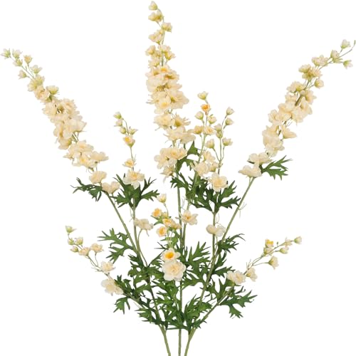CITYES 3 Pcs Delphinium Artificial Flowers Bulk 35" Long Stem Silk Larkspur Flowers Artificial Snapdragon Flower Stems Champagne Faux Bouquets for Tall Vase Floral Arrangements Home Wedding Decor - color: Champagne