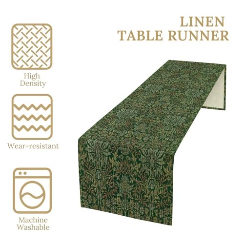 William Morris Style Plant Table Runner for Table Decor, Rustic Red Art Flower Vintage Floral Botanical Bird Printed for Kitchen Dining Room Living Room Party Office Holiday Decorate 13" x 36" - color: William Morris_7, size: 13"W x 36"L (Pack of 1)